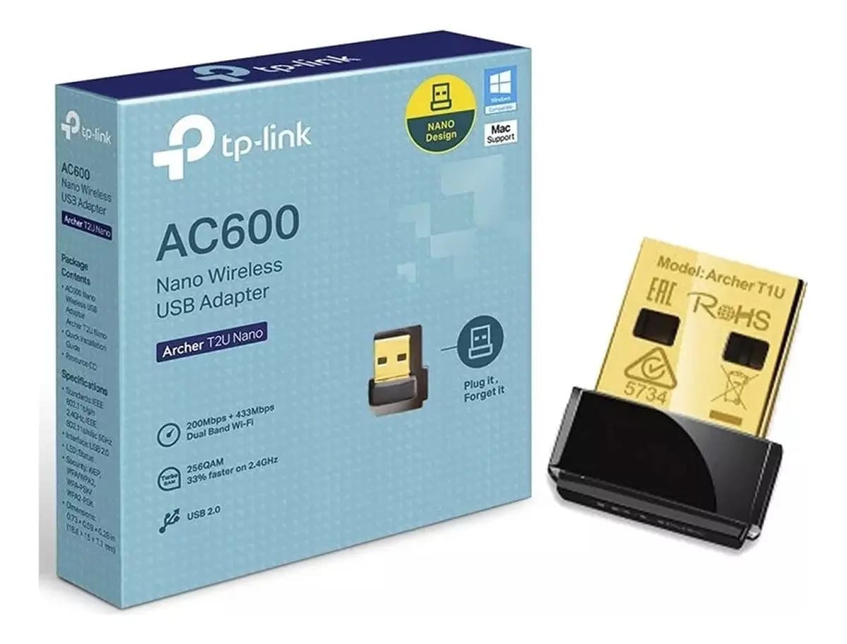 Adaptador WiFi USB TP-Link Archer T2U Nano AC600 Dual